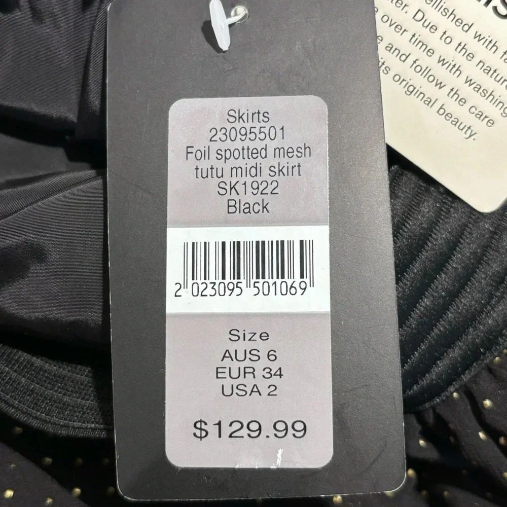 EVER NEW Sz 2 Gathered Elastic Waist Sheer Lined Gold  Polka Dot Midi Skirt NEW - Picture 12 of 12